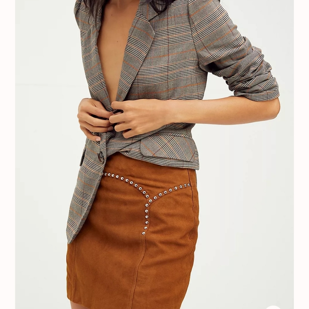 Free People studded sweetheart suede Leather mini skirt NWT